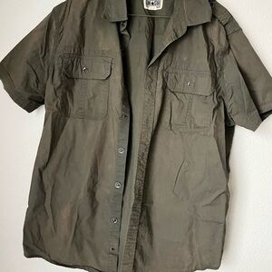 Distressed Grunge Olive Green Short Sleeve Converse Button Down